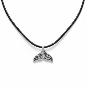 Handmade antiqued Silver plated Mermaid Tail adjustable‎ leather cord necklace